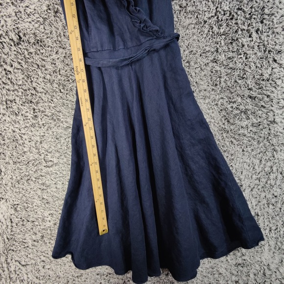 American Living Linen Midi Dress Ruffle Sleeveless Fit & Flare Navy Womens‎ 6 - Picture 5 of 8